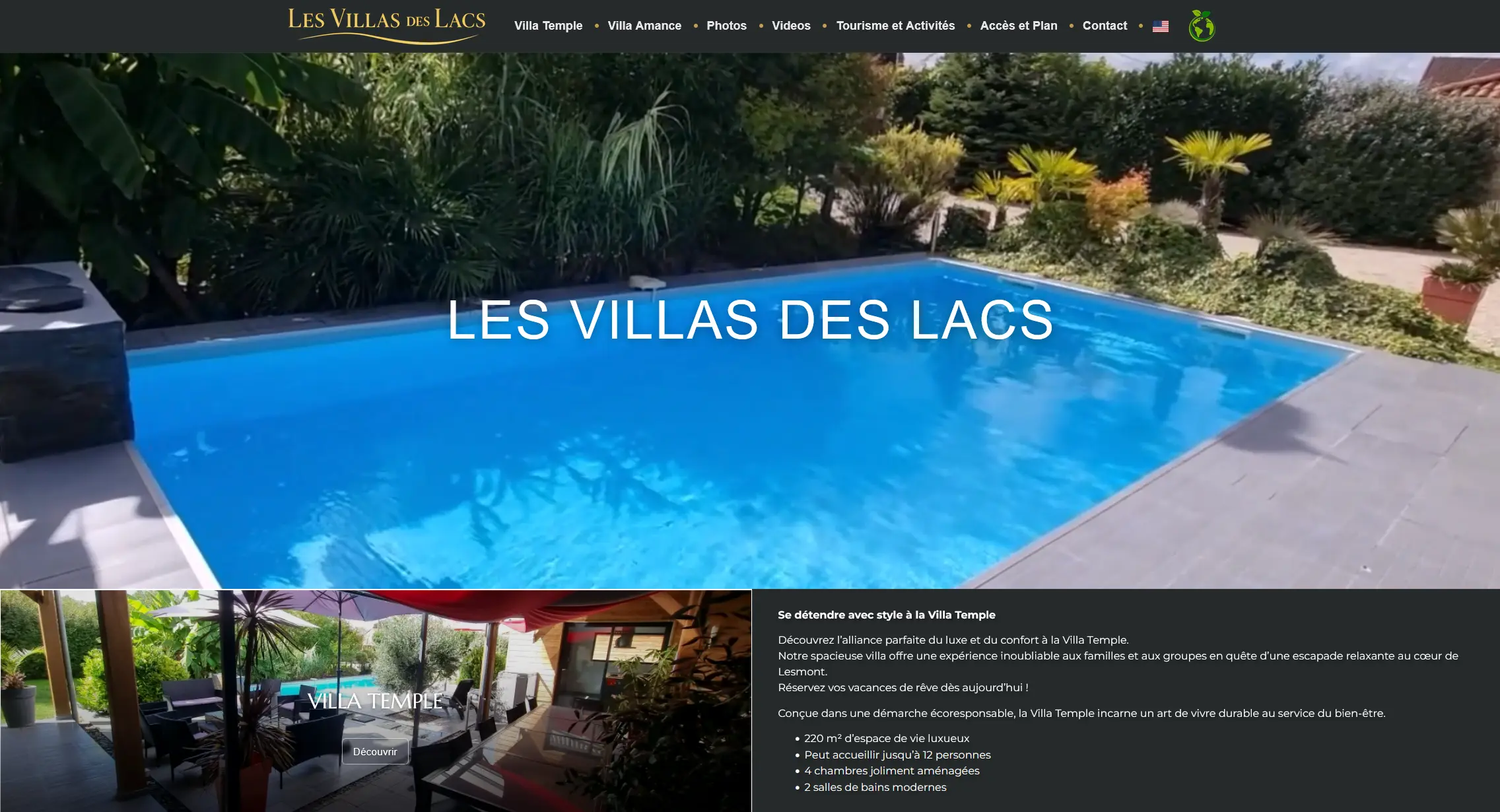 Accueil site web les villas des lacs